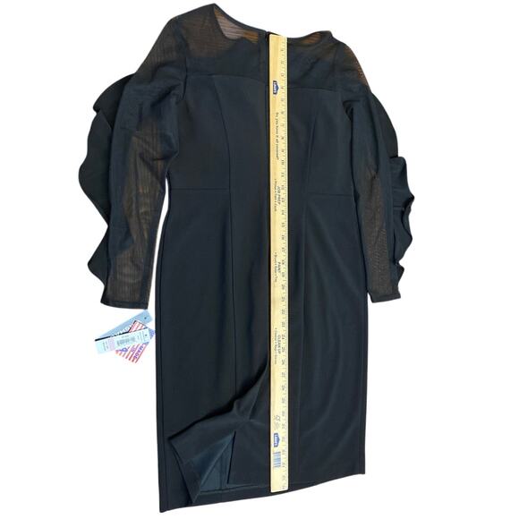 Ruffle Sheer Illusion Little Black Dress Classic Minimal 10 Luxury R&M Richards - Picture 9 of 10